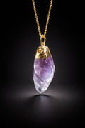 Earth Element Necklace - raw purple stone with gold-tone wrap