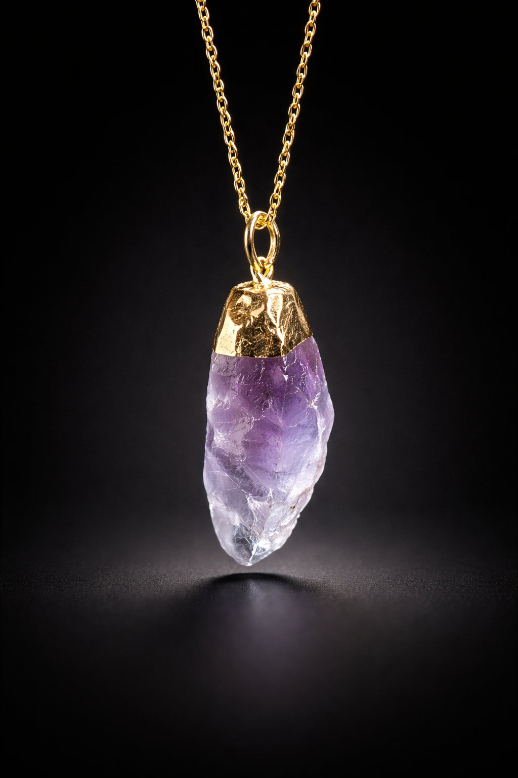 Earth Element Necklace - raw purple stone with gold-tone wrap