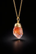 Fire Element Necklace - raw amber stone with gold wire wrap