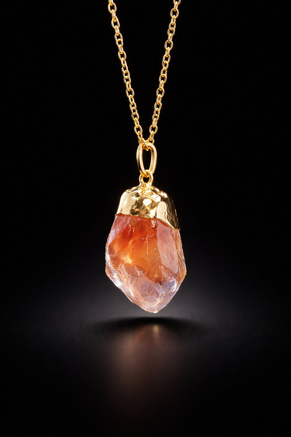 Fire Element Necklace - raw amber stone with gold wire wrap