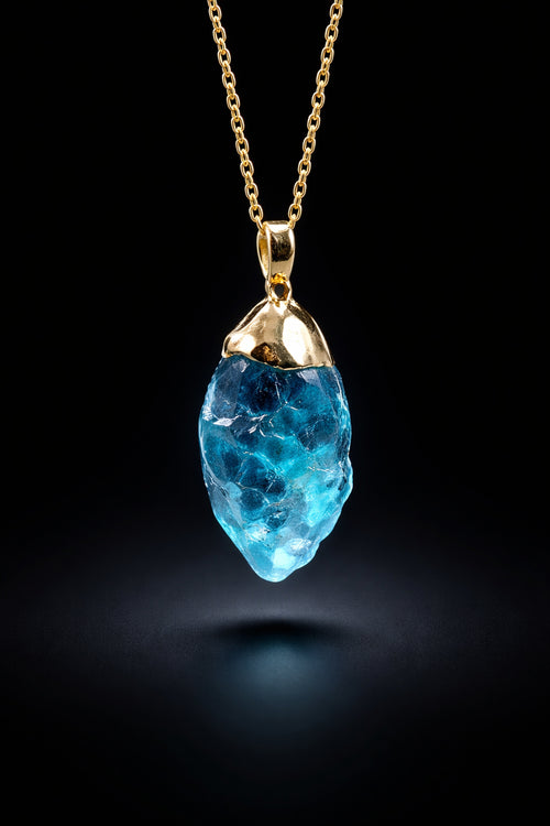 Water Element Necklace - raw blue stone with gold-tone wrap